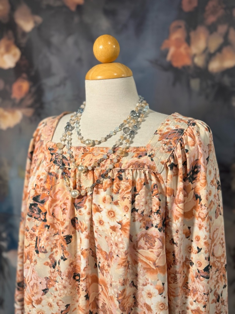 LC Lauren Conrad Peach Floral Square-Neck Blouse - Picture 3 of 10